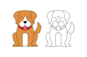 children's coloring illustration with dog vector template