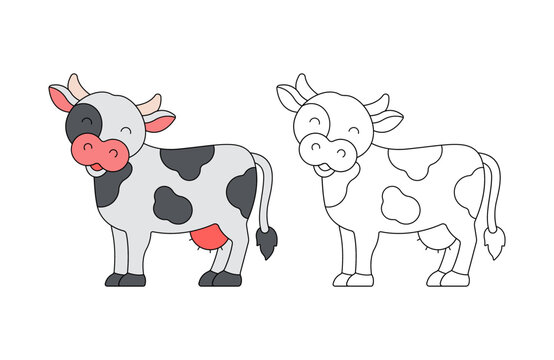 children's coloring illustration with cow vector template