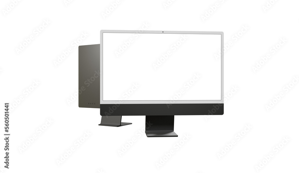 Poster realistic flat screen computer monitor 3de style mockup with blank screen isolated 3d - modern