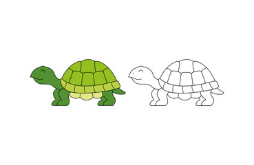 children's coloring illustration with turtle vector template