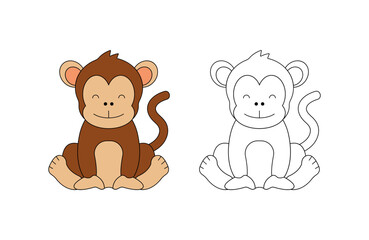 children's coloring illustration with monkey vector template