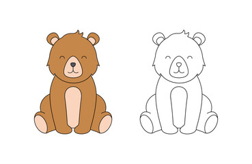 children's coloring illustration with bear vector template