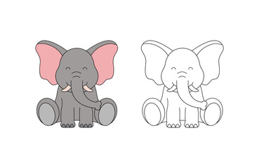 children's coloring illustration with elephant vector template