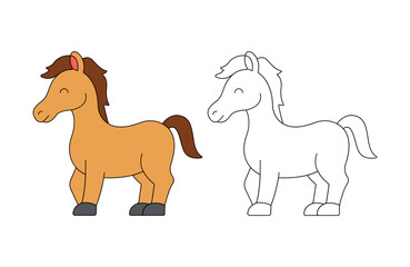 children's coloring illustration with horse vector template