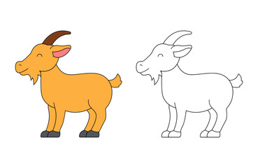 children's coloring illustration with goat vector template