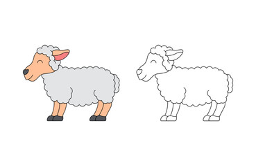 children's coloring illustration with sheep vector template
