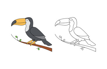 children's coloring illustration with toucan vector template