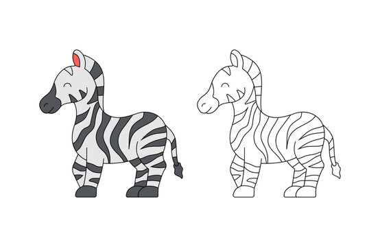 children's coloring illustration with zebra vector template