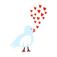 Cute bird in love, with hearts, design element for Valentines day, vector