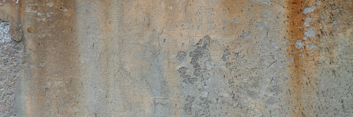texture of old gray and rusty grunge concrete wall for urban background, panoramic web banner