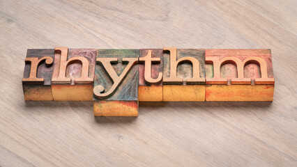 rhythm word abstract in  letterpress wood type