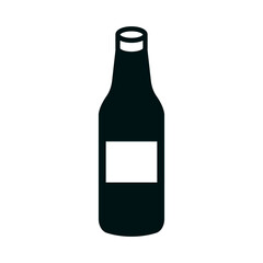 Wine bottle silhouette icon with label. Vector.