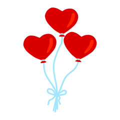 Red heart shaped balloons with blue ribbon, design element for Valentines day, vector