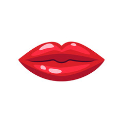 Closed lips of woman with red lipstick vector illustration. Cartoon drawing of closed comic female mouth, lip gloss. Love, desire, glamour concept