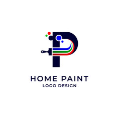 colorful home painting with letter P and brush logo 