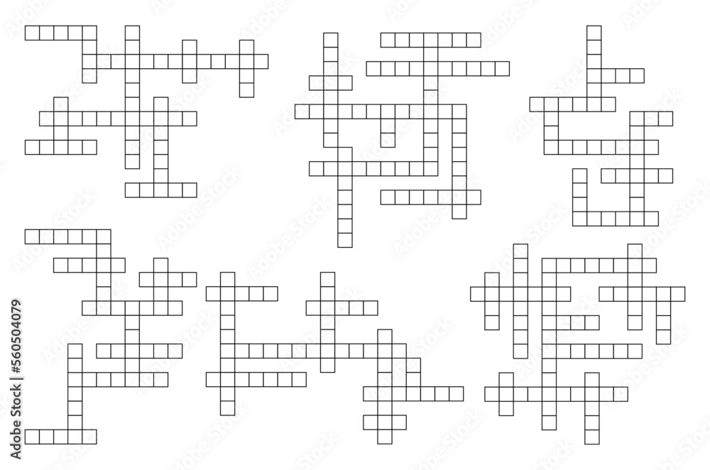Poster crossword game grid template, word guess quiz layout empty boxes, vector background. crossword game 