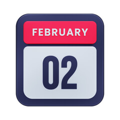 February Realistic Calendar Icon 3D Illustration Date February 02