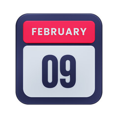 February Realistic Calendar Icon 3D Illustration Date February 09