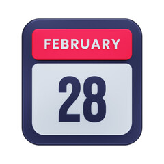 February Realistic Calendar Icon 3D Illustration Date February 28