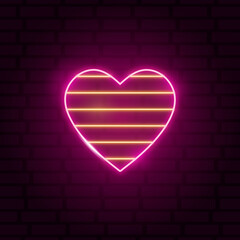 Valentine's Day pink neon heart with horizontal lines like rainbow or LGBT