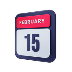 February Realistic Calendar Icon 3D Illustration Date February 15