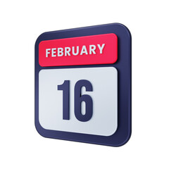 February Realistic Calendar Icon 3D Illustration Date February 16