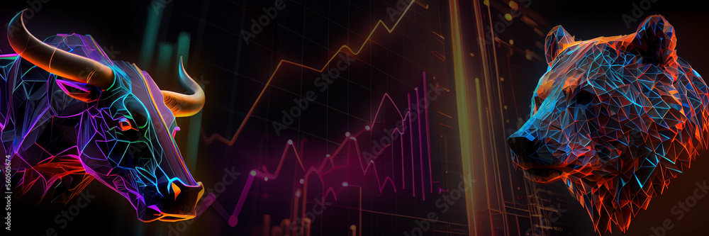 Poster abstract crypto bear and bull created with generative ai