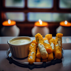 Cheese sticks with a side of Ranch sauce generative ai 
