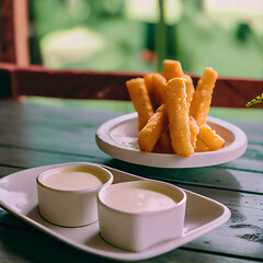 Cheese sticks with a side of Ranch sauce  generative ai 