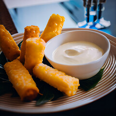 Cheese sticks with a side of Ranch sauce generative ai 