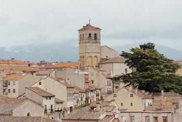 Fototapeta na wymiar Segovia, España. April 28, 2022: Panoramic landscape in the city with a view of the houses.