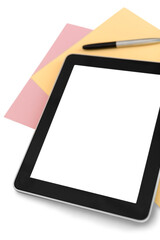 Tablet with blank screen on background