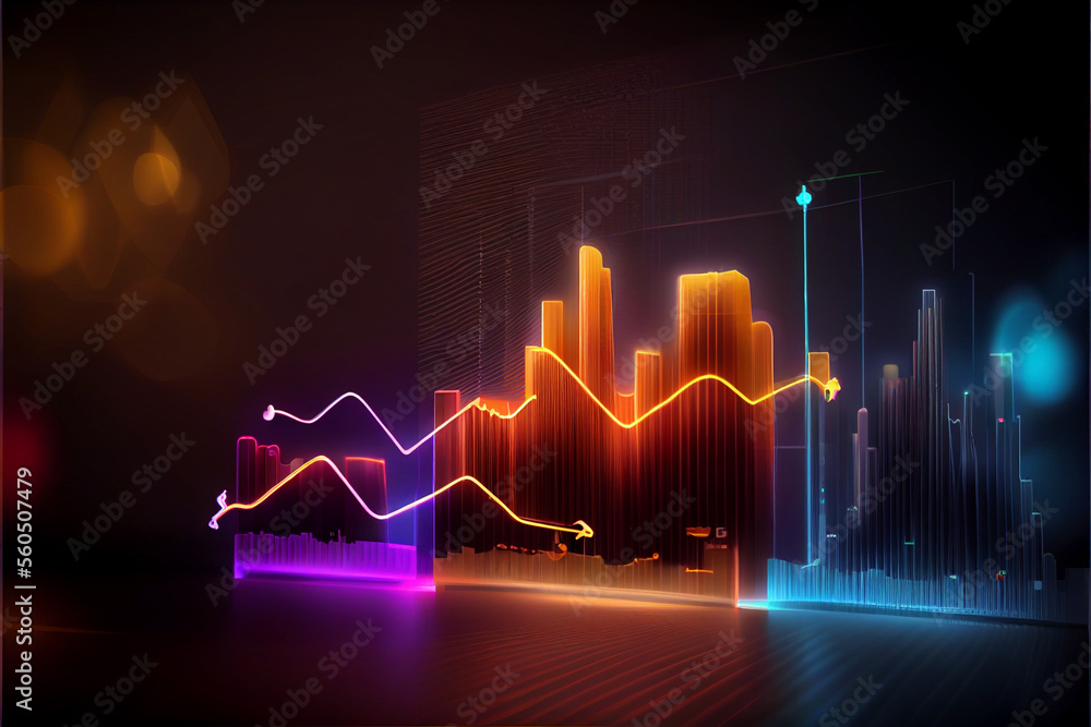 Poster forex chart with statistic data and market quotes on digital screen created with generative ai