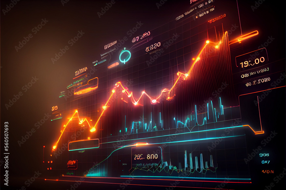 Poster forex chart with statistic data and market quotes on digital screen created with generative ai