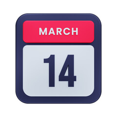 March Realistic Calendar Icon 3D Illustration Date March 14