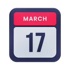 March Realistic Calendar Icon 3D Illustration Date March 17