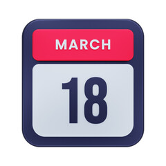 March Realistic Calendar Icon 3D Illustration Date March 18