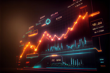 Forex chart with statistic data and market quotes on digital screen created with Generative Ai - obrazy, fototapety, plakaty