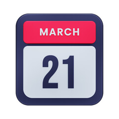 March Realistic Calendar Icon 3D Illustration Date March 21