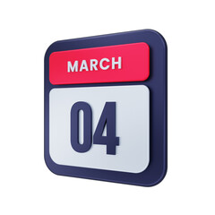 March Realistic Calendar Icon 3D Illustration Date March 04