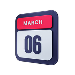 March Realistic Calendar Icon 3D Illustration Date March 06