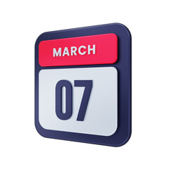 March Realistic Calendar Icon 3D Illustration Date March 07