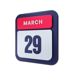 March Realistic Calendar Icon 3D Illustration Date March 29