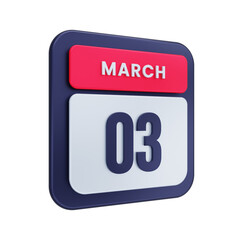 March Realistic Calendar Icon 3D Illustration Date March 03