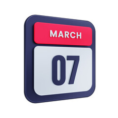 March Realistic Calendar Icon 3D Illustration Date March 07