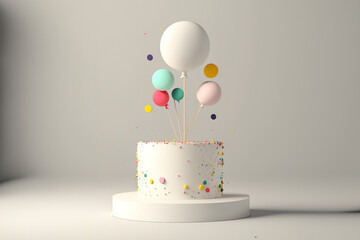 Birthday mockup, white cake with a stick as the topper. Generative AI