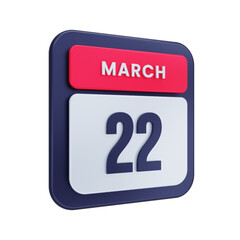 March Realistic Calendar Icon 3D Illustration Date March 22
