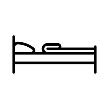 recommend clip art: Bed, blanket and pillow icon. Black contour linear silhouette. Side view. Editable strokes. Vector simple flat graphic illustration. Isolated object on a white background. Isolate.