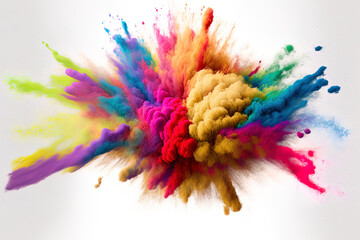 Fototapeta na wymiar Colorful powder explosion with a white background, isolated. Color explosion with an abstract power notion. Generative AI