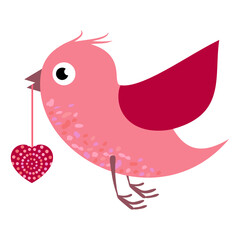 Stylized bright cartoon birds with decorative patterns hearts in their beak, a symbol of spring holidays, love, marriage, Valentine's Day